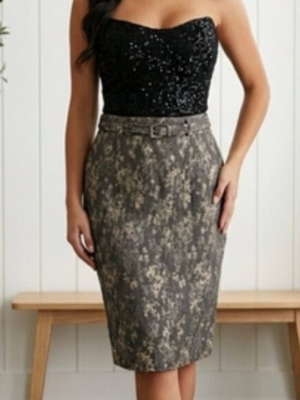 Banana Republic NWT SZ 8 Intricate Jacquard Belted Pencil Chic Skirt W/Pockets